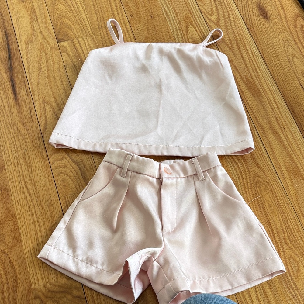 Baby pink satin two piece set